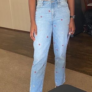 Red daisy mom jeans